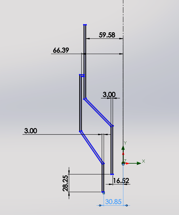 2D engineering sketch of the coaxial swirl injector with dimensions