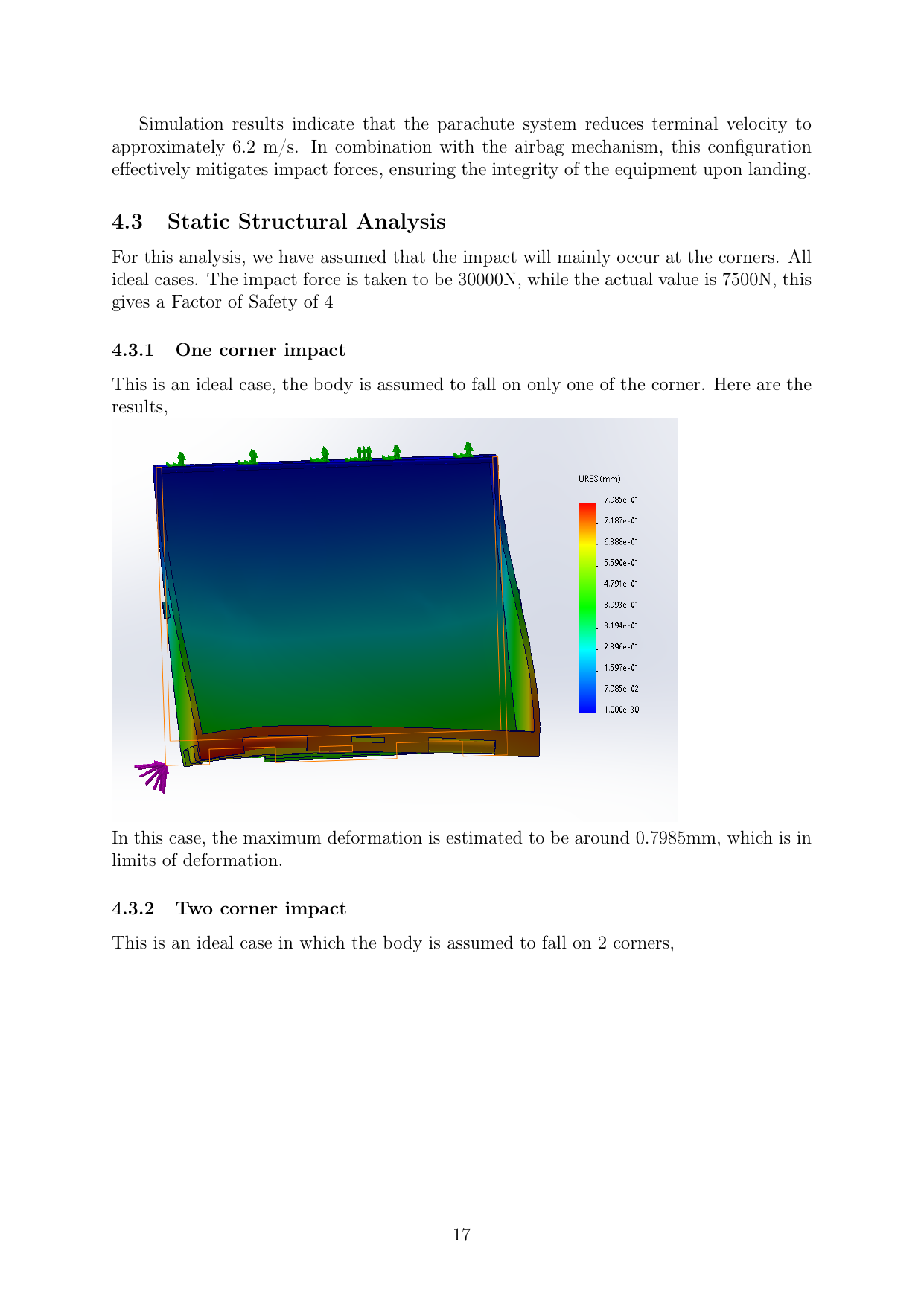 FEA deformation, all-corner impact case