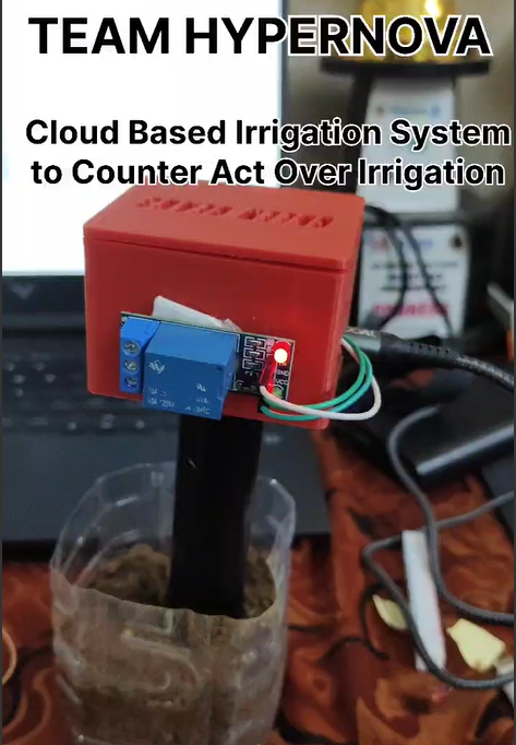 Prototype in a soil cup with relay LED on
